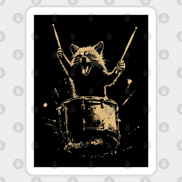 Raccoon Playing Drums Sticker by JessArty